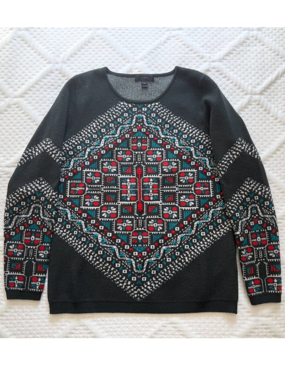 J. Crew Embroidered Sweater 100% Merino Wool